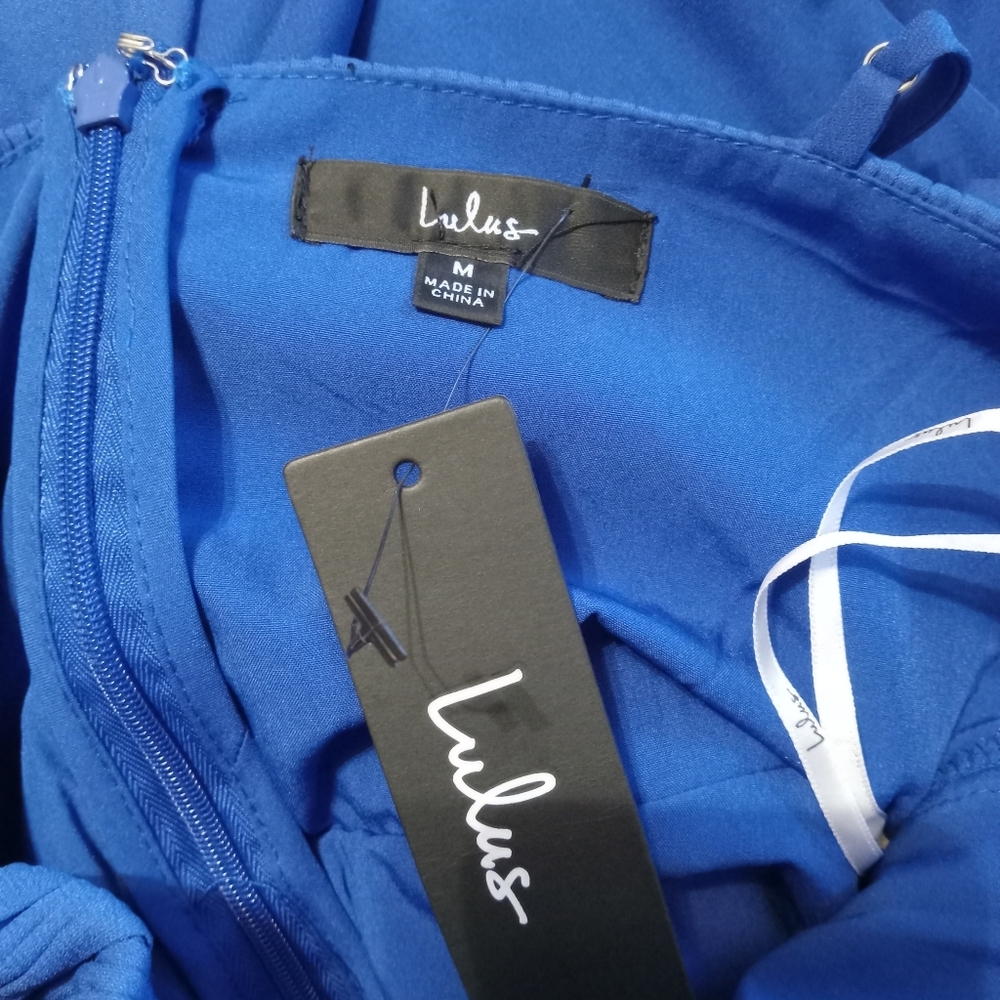 Lulus Cascading Crush Cobalt Blue Tiered Bustier Midi Dress Size M - Picture 10 of 12